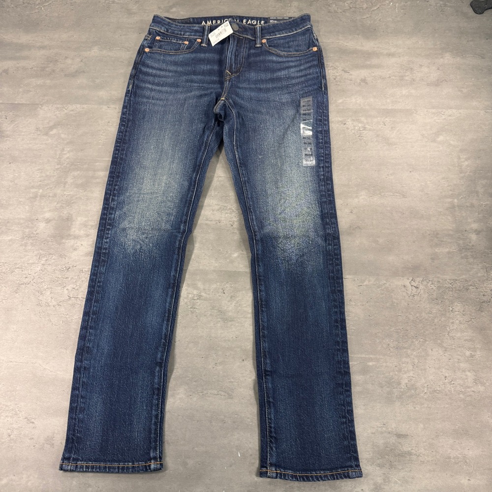 American Eagle Jeans Mens 30x30 Skinny Airflex+ Tencel Dark Vintage Whiskered